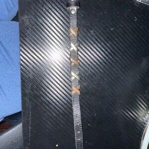 Black Leather Belt with Brown and Silver Accents